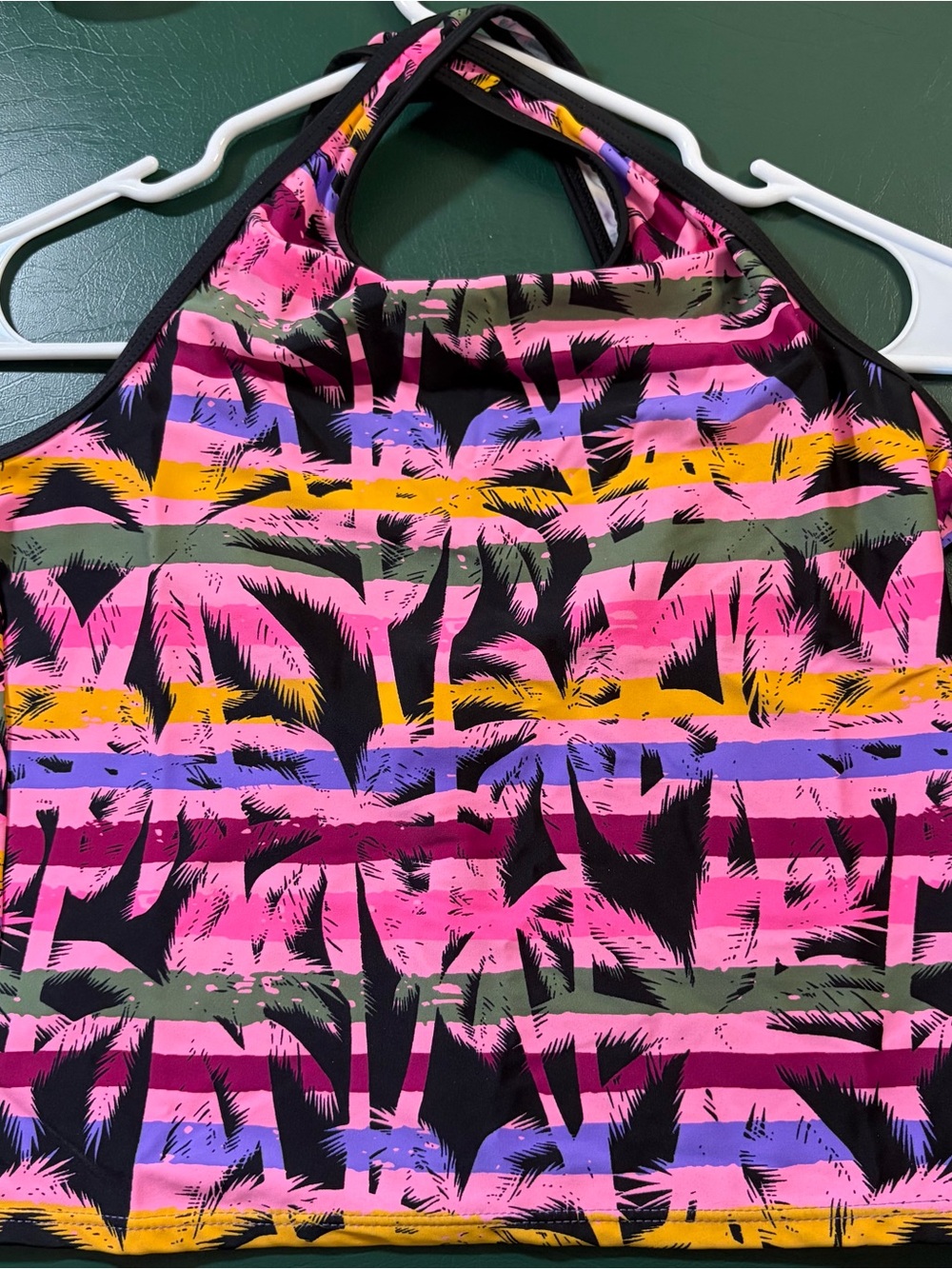 Ladies  Pink Tropical Stripe Tankini Top - Unbranded